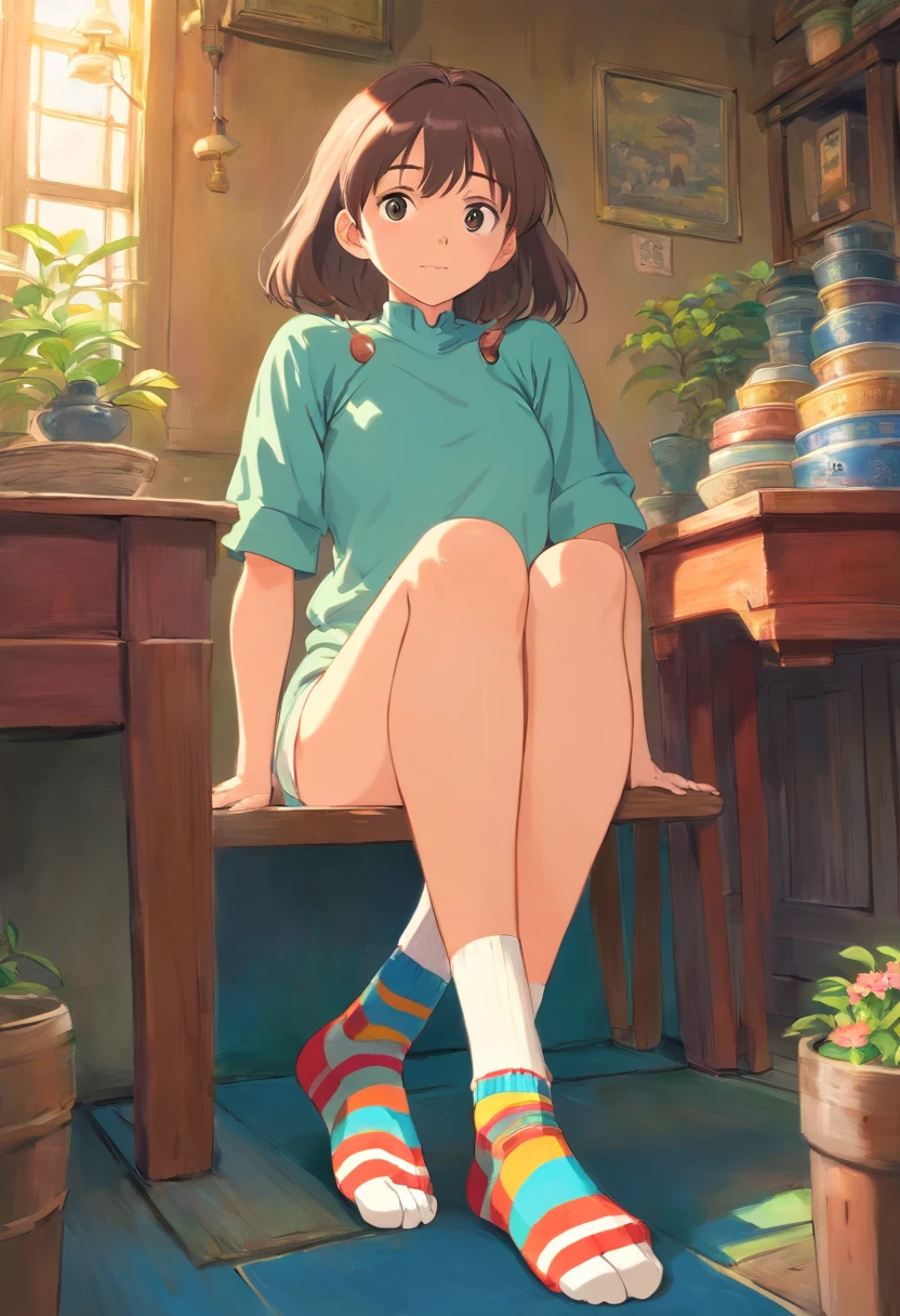 animesque、girl with、Wearing socks、Show the soles of your feet