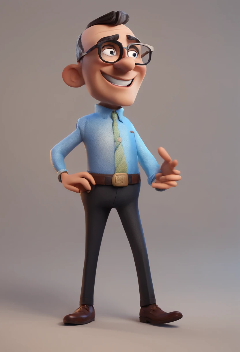 Cartoon character of a man with black glasses and a blue shirt, animation character, Caractere estilizado, animation style rendering, 3D estilizado, Arnold Maya render, 3 d render stylized, toon render keyshot, Personagem 3D, Personagem 3D, 3d rendering stylized, 3 d character render, personagem de desenho animado, Personagem de close up, Pose de personagem,  (Estilo Pixar) (master part:1.2) (Bokeh) (best quality) (pele detalhada) (textura detalhada) (8k) (argila) (Cinematic lighting) (foco nítido