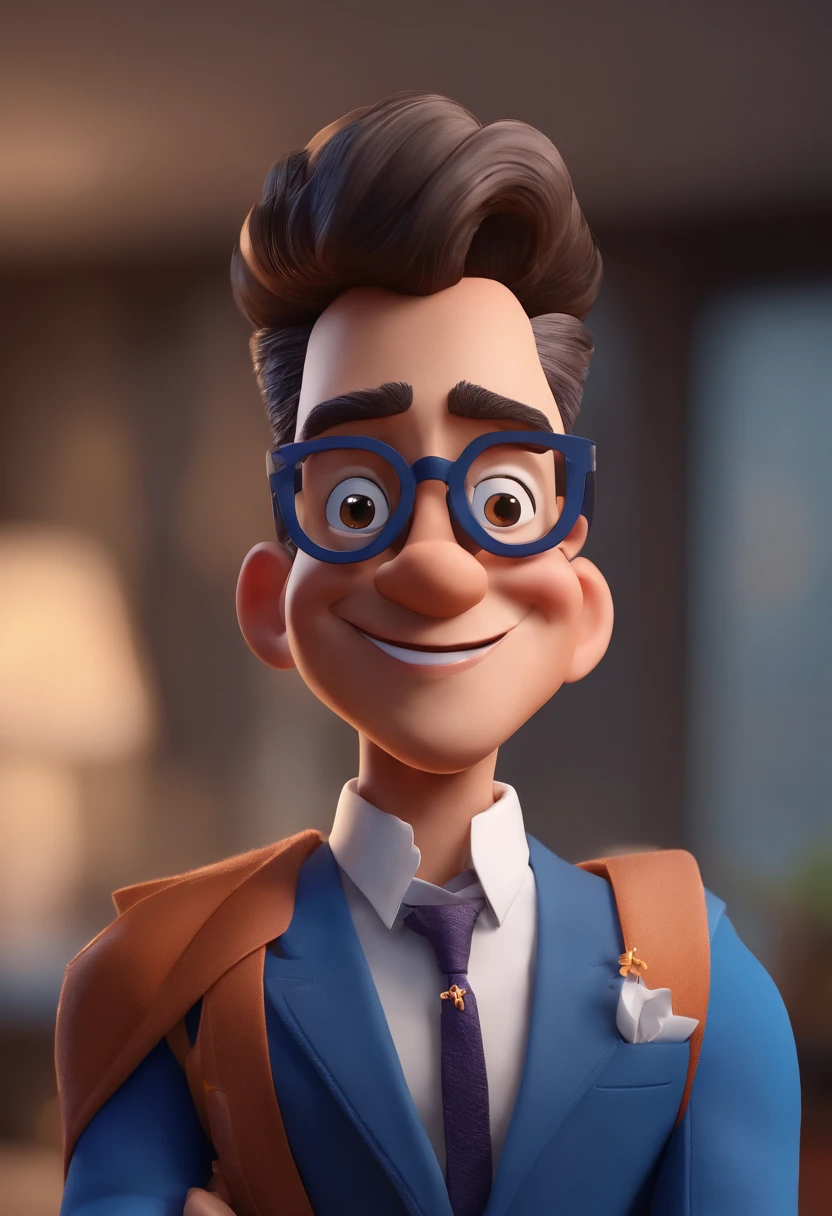 Cartoon character of a man with black glasses and a blue shirt, animation character, Caractere estilizado, animation style rendering, 3D estilizado, Arnold Maya render, 3 d render stylized, toon render keyshot, Personagem 3D, Personagem 3D, 3d rendering stylized, 3 d character render, personagem de desenho animado, Personagem de close up, Pose de personagem,  (Estilo Pixar) (master part:1.2) (Bokeh) (best quality) (pele detalhada) (textura detalhada) (8k) (argila) (Cinematic lighting) (foco nítido