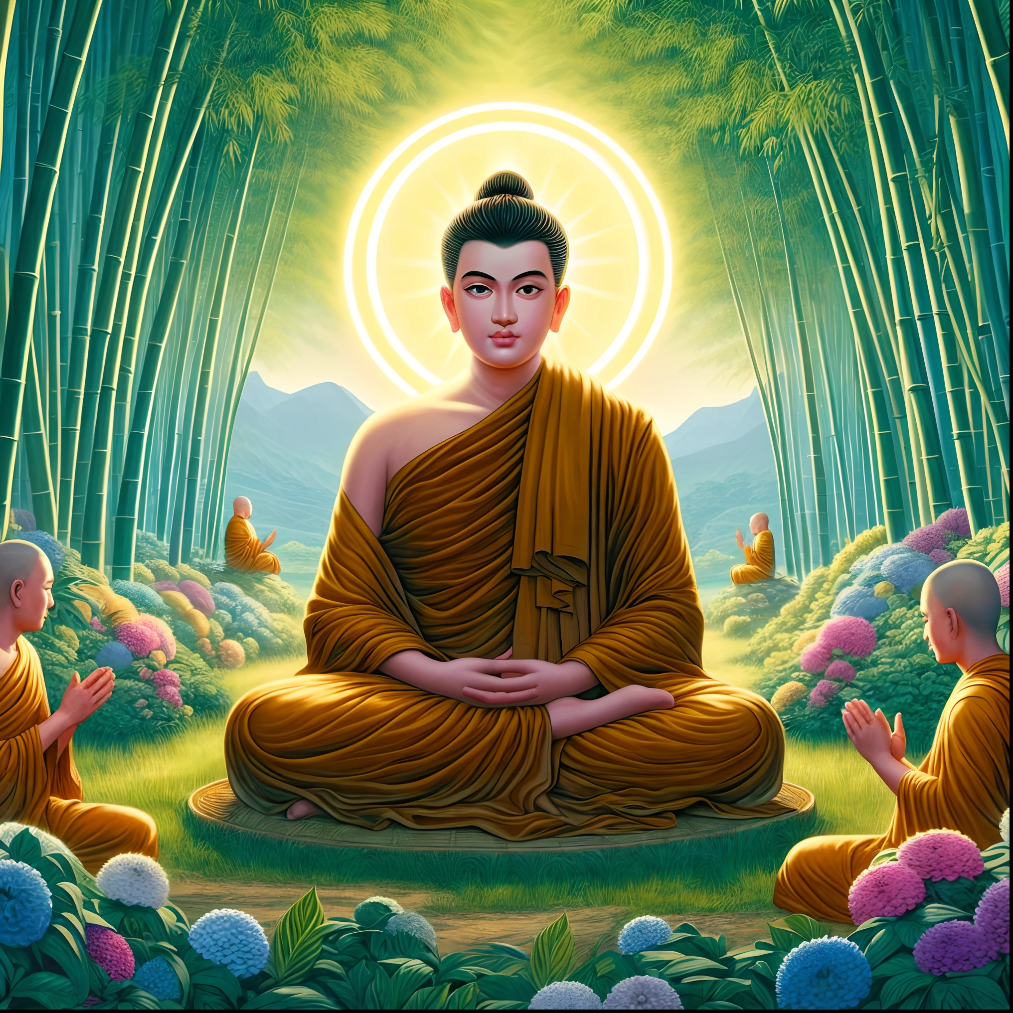 buddha sitting in meditation position with sun shining through trees, buddhist, the buddha, buddhism, on path to enlightenment, monk meditate, buddha, buddhist monk meditating, spiritual enlightenment, on the path to enlightenment, zen natural background, enlightenment, zen meditation, meditation, enlightened, powerful zen composition, samsara, buddhist monk, hindu stages of meditation, zen temple background