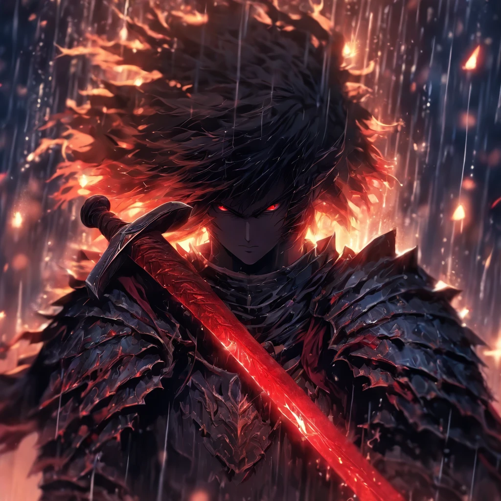 a close up of a person holding a sword in the rain, Blood Knight, fantasy knight, 8K high quality detailed art, Badass anime 8 K, From the night of the ark, evil knight, gothic knight, dark souls art style, arknight, Fallen Knight, knight armored in red, 4K fantasy art, Epic fantasy digital art style, 8K fantasy art