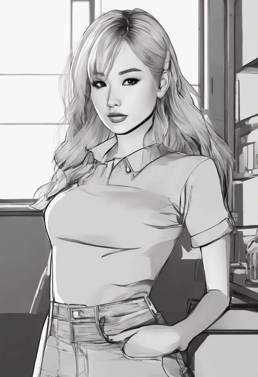 A girl, K-pop star, Drawn in noir style, Setting Noir, Drawn in noir style, The Art of Comics