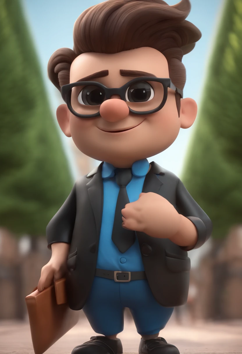Cartoon character of a man wearing black glasses and a blue shirt, um personagem animado, Caractere estilizado, animation style rendering, 3D estilizado, Arnold Maya render, 3 d render stylized, toon render keyshot, Personagem 3D, Personagem 3D, 3d rendering stylized, 3 d character render, personagem de desenho animado, Personagem de close up, Pose de personagem, (Estilo Pixar) (master part:1.2) (Bokeh) (best quality) (pele detalhada) (textura detalhada) (8k) (argila) (Cinematic lighting) (foco nítido,Senta e vaza a parte superior do corpo