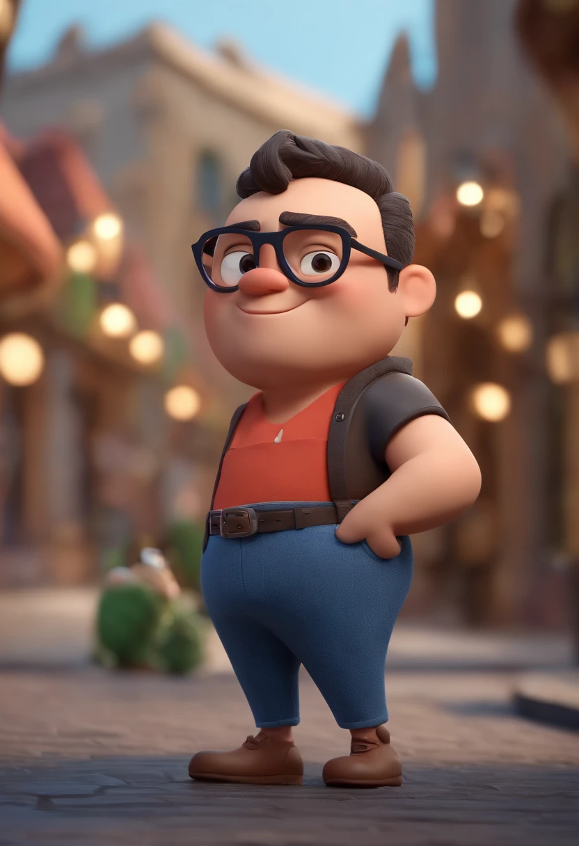 Cartoon character of a man wearing black glasses and a blue shirt, um personagem animado, Caractere estilizado, animation style rendering, 3D estilizado, Arnold Maya render, 3 d render stylized, toon render keyshot, Personagem 3D, Personagem 3D, 3d rendering stylized, 3 d character render, personagem de desenho animado, Personagem de close up, Pose de personagem, (Estilo Pixar) (master part:1.2) (Bokeh) (best quality) (pele detalhada) (textura detalhada) (8k) (argila) (Cinematic lighting) (foco nítido，Senta e vaza a parte superior do corpo