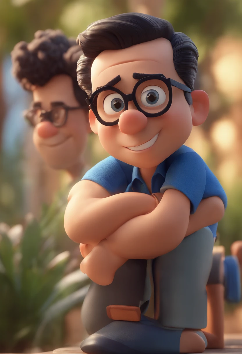 Cartoon character of a man wearing black glasses and a blue shirt, um personagem animado, Caractere estilizado, animation style rendering, 3D estilizado, Arnold Maya render, 3 d render stylized, toon render keyshot, Personagem 3D, Personagem 3D, 3d rendering stylized, 3 d character render, personagem de desenho animado, Personagem de close up, Pose de personagem, (Estilo Pixar) (master part:1.2) (Bokeh) (best quality) (pele detalhada) (textura detalhada) (8k) (argila) (Cinematic lighting) (foco nítido,Senta e vaza a parte superior do corpo