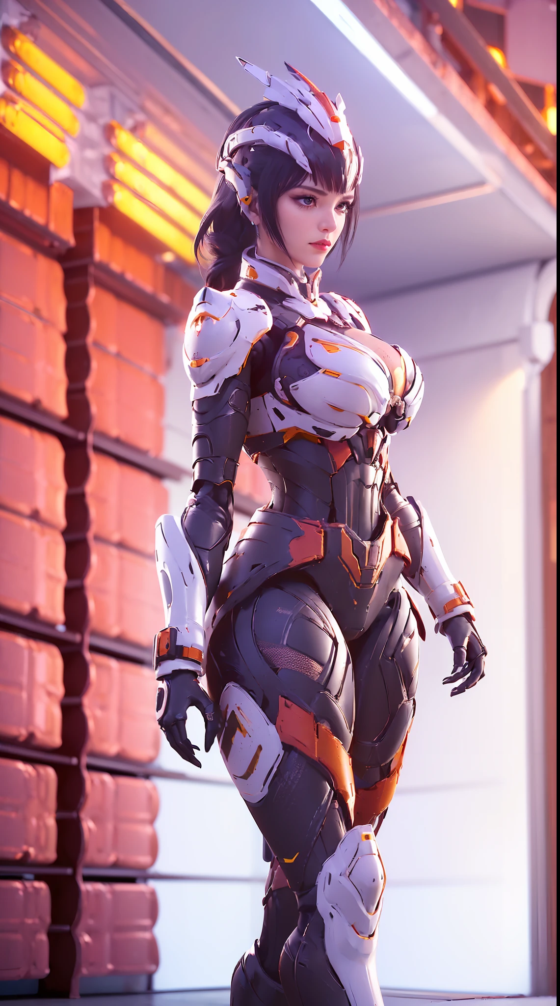 (masterpiece, best quality), 1girl, Slate gray Dutch Side Braid with Messy Finish, Size DD breasts, <lora:eva01:0.8> eva01, mecha, evangelion (mecha)