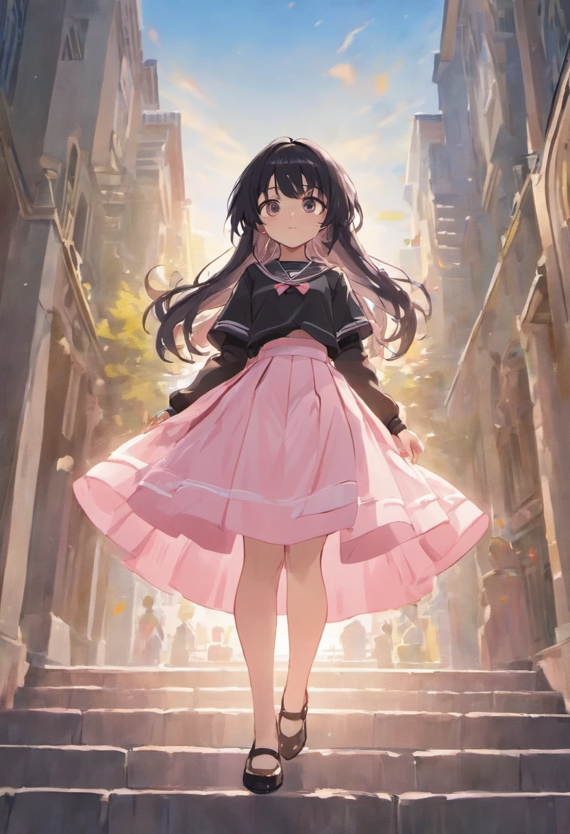 Girl taking a picture on campus,(((The girl wears a pale pink JK skirt,Long flowing black hair,155 cm tall,Tiny cute)))Adopt the artistic style of portrait photography,The scene creates an autumn atmosphere,Render the entire picture with warm tones。。The picture quality is required to be the best、4K、A high resolution、Masterpiece level,Images are required to be ultra-detailed、realisticlying、Photo-real。At the same time, Pay attention to the lighting effects,Take advantage of the natural light or soft artificial lighting of the campus,Bring out the beauty of the girls。