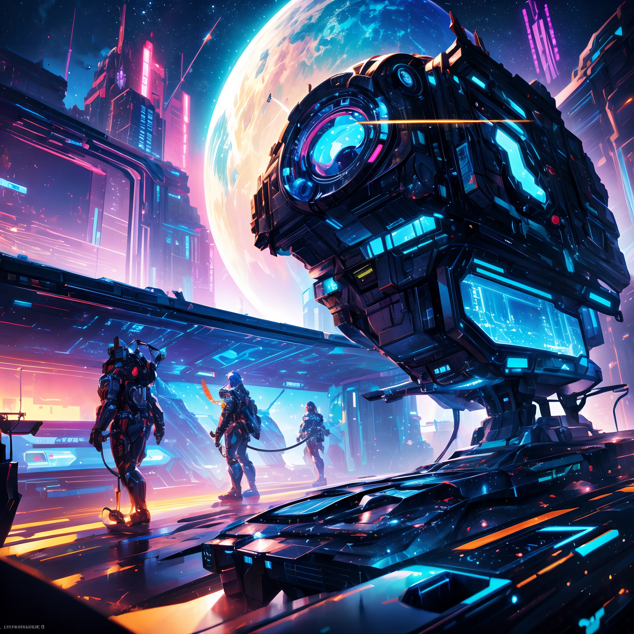 luminescent colorful A 3D modeling space Mascot robot made of silvery metal with colorful eye's highly detailed intricated concept art trending artstation 8k, by makoto shinkai, stanley artgerm lau, wlop, rossdraws in a galaxy planet, pixel style