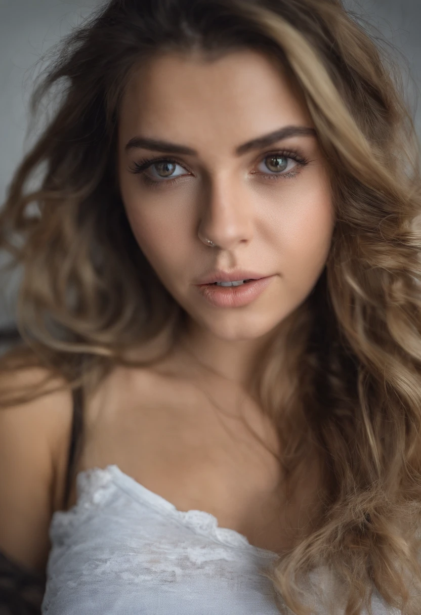 mulher arafed totalmente , menina sexy com olhos azuis, ultra realistic, meticulosamente detalhado, Retrato Sophie Mudd, cabelos loiros e olhos grandes, selfie de uma jovem mulher, Olhos do quarto, Violeta Myers, sem maquiagem, maquiagem natural, Looking directly at the camera, Rosto com ArtGram, maquiagem sutil, impressionante tiro de corpo inteiro ajoelhado na cama, no quarto, raised arms, hands behind the head, axilas suadas, Medium to large boobs, Fazendo sexo com um homem, homem agarrando seus peitos enquanto fazia sexo