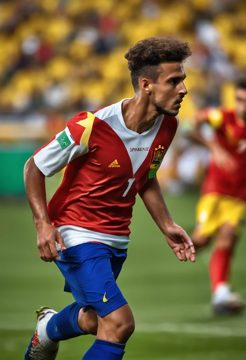I would like a Disney Fishfish style animation in 3D in 4K , with title: Vincenzo , Badigol.
The setting is a soccer field in a match between the Brazilian national team and Spain , And he's the top scorer of the match
Age 12 years with 1,68 cm branco cabelo castanho liso curto. olhos castanho .
I wish he had celebrated the goal and the photographer took a picture