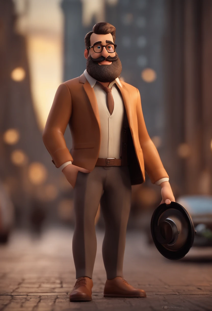 personagem dos desenhos animados de um homem de barba e bigode, with black eyeglasses, entradas laterais no cabelo bem curto e uma camisa xadrez, With a camera in his hands , animation character, Caractere estilizado, animation style rendering, 3D estilizado, render, 3 d render stylized, toon render keyshot, Personagem 3D, Personagem 3D, 3d rendering stylized, 3 d character render, personagem de desenho animado, Personagem de close up, Pose de personagem,  (Estilo Pixar) (master part:1.2) (Bokeh) (best quality) (pele detalhada) (textura detalhada) (8k) (argila) (Cinematic lighting) (foco nítido