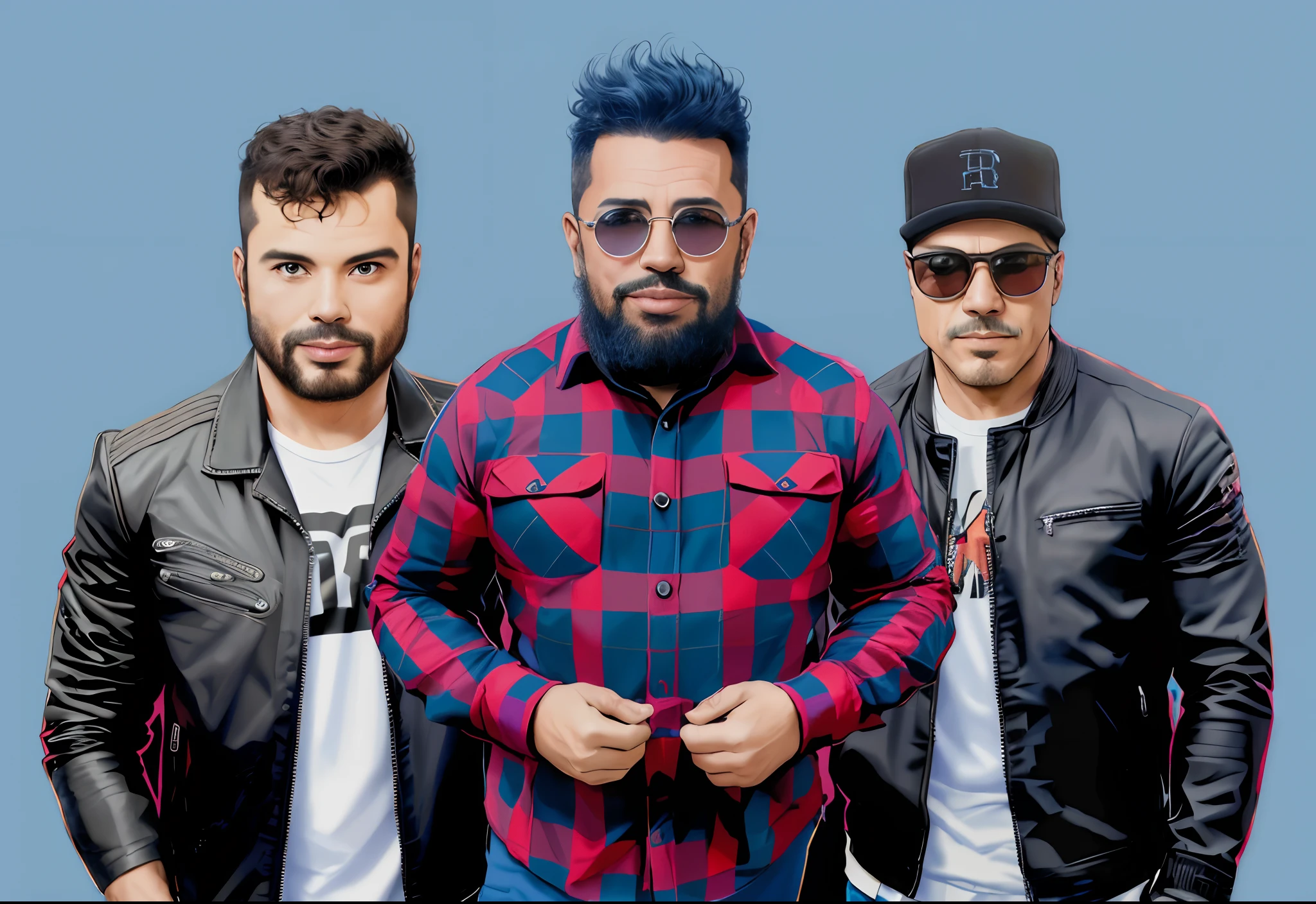 (highest resolution, Diferente_Imagem) Excelente, master part, High detail, Banda de Rock, three men, quadrinhos da Marvel, quadrinhos