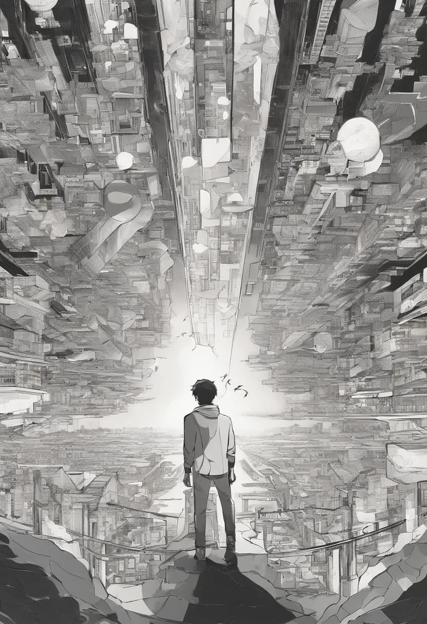 A man looking at a dream project inspired by Pixar animation, de perto. The character takes center stage with captivating facial expressions, oferecendo um tom que de irrealidade