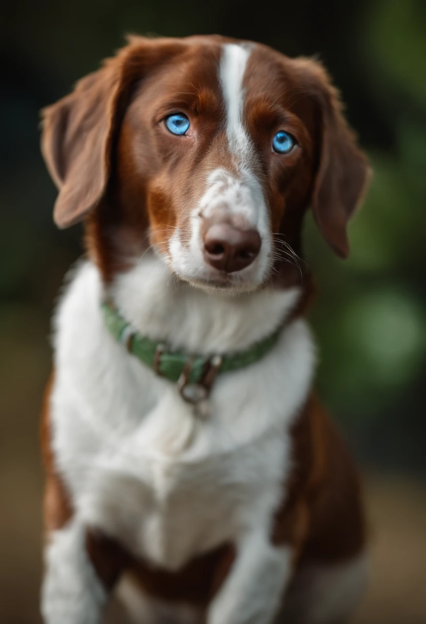 Female sausage with blue and green heterochromia, brown and white coat