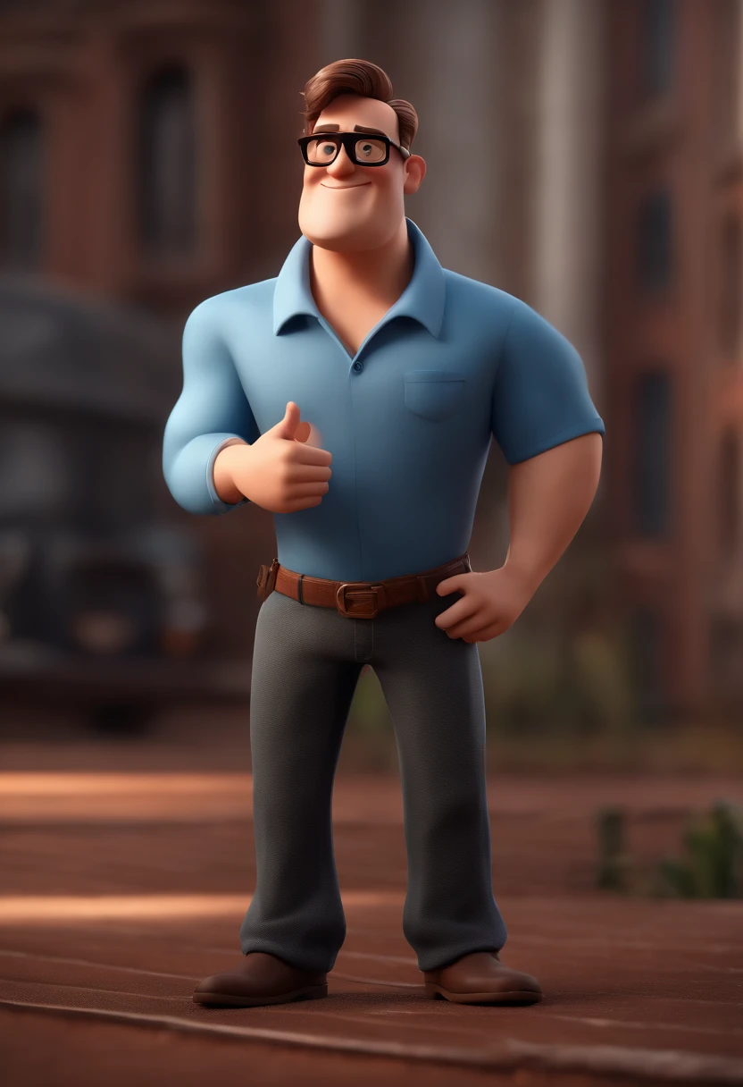 Cartoon character of a man with black glasses and a blue shirt, animation character, Caractere estilizado, animation style rendering, 3D estilizado, Arnold Maya render, 3 d render stylized, toon render keyshot, Personagem 3D, Personagem 3D, 3d rendering stylized, 3 d character render, personagem de desenho animado, Personagem de close up, Pose de personagem, (Estilo Pixar) (master part:1.2) (Bokeh) (best quality) (pele detalhada) (textura detalhada) (8k) (argila) (Cinematic lighting) (foco nítido