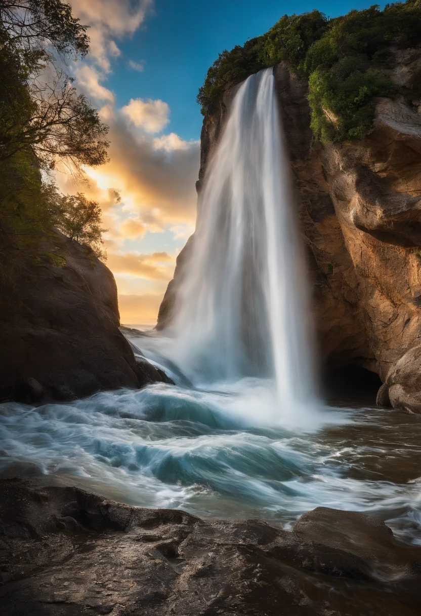 A day with beautiful skies, White Coast, waterfallr, and small waves