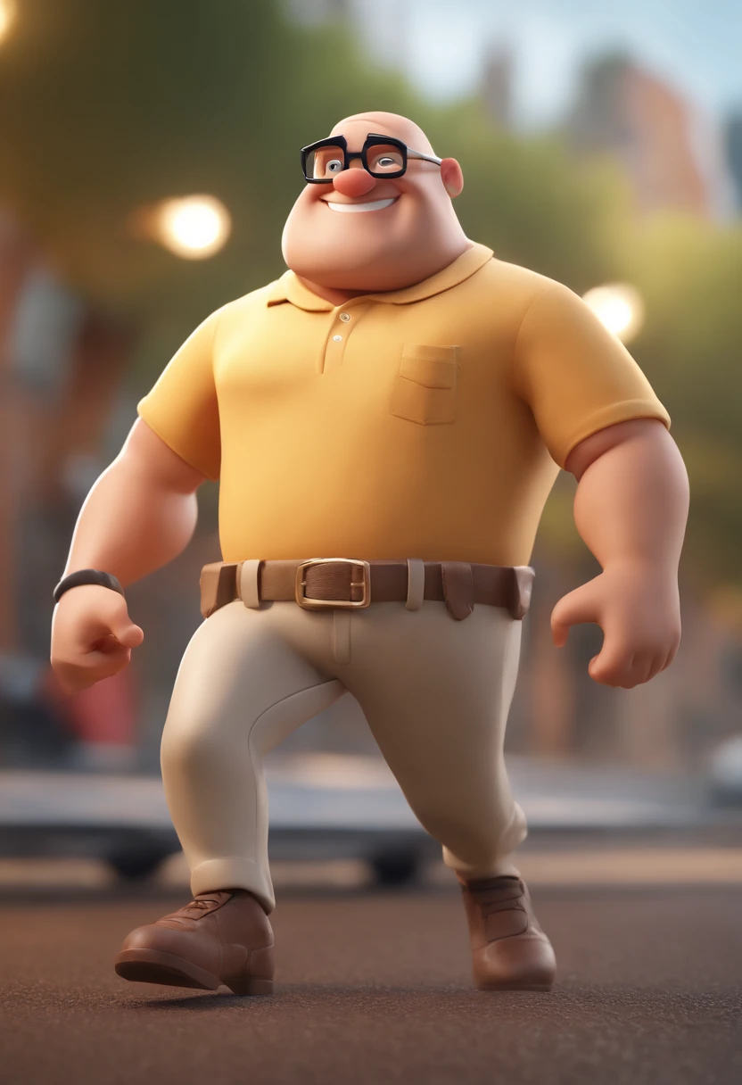 Cartoon character of a bald man with black glasses and a white shirt, animation character, Caractere estilizado, animation style rendering, 3D estilizado, Arnold Maya render, 3 d render stylized, toon render keyshot, Personagem 3D, Personagem 3D, 3d rendering stylized, 3 d character render, personagem de desenho animado, Personagem de close up, Pose de personagem, (Estilo Pixar) (master part:1.2) (Bokeh) (best quality) (pele detalhada) (textura detalhada) (8k) (argila) (Cinematic lighting) (foco nítido