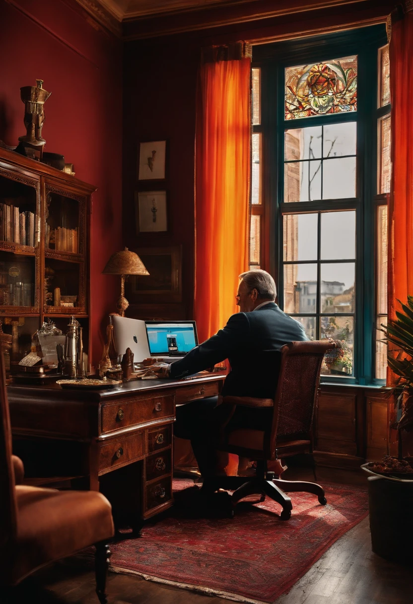 Homem de costas trabalhando no computador, daybtrader, investidor, terno