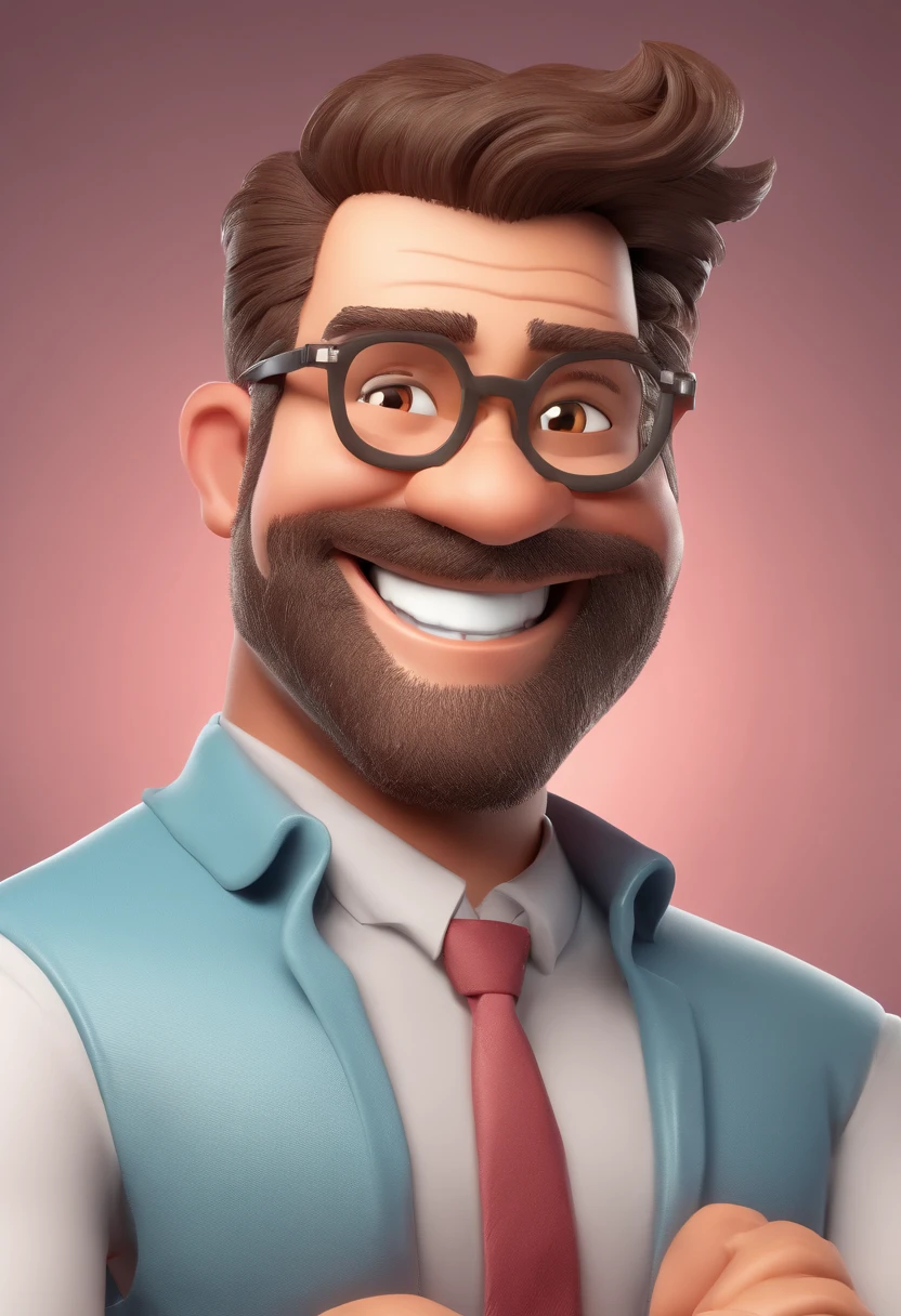 Smiling Man Illustration, sorriso insano, Homem de pele marrom com um sorriso gigante, happily smiling at the camera, sorriso atrevido, he's smiling, sorriso muito grande, Macho sorridente, foto de perfil headshot, rindo sorriso enorme, desenhando no estilo de Arte 3D, c4d, fundo de cor branco puro, estilo disney, estilo pixar render ilustracao Super Detalhe, 8k
