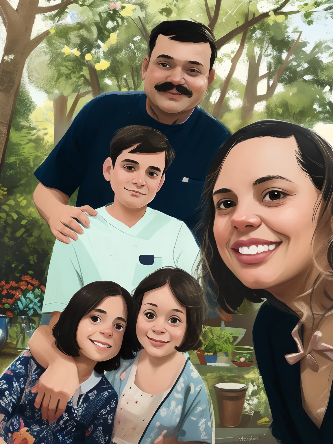 closeup, a family portrait, momn, dad, kitchen in the background