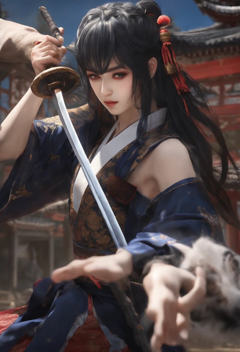 (Best quality,4K,A high resolution,Masterpiece:1.2),Ultra-detailed,Realistic,Photorealistic:1.37,A girl with short black hair and a male scorpion monster with long blue hair on the school playground, Listen to Japanese war songs. Above all, They became two assassins. then, They become . be on stage, Two male gods of war fight with swords and spears, And Kabuki also appeared on stage, Performances and white dancers dancing on stage.
mediating: Traditional painting Other details:Japanese Theater,Japanese students cheer backstage, Complex kimono patterns, strong facial expression, Dynamic Pose Image quality: (Best quality, 4K, A high resolution, Masterpiece:1.2), Ultra-detailed, (Realistic, Photorealistic, photo-realistic:1.37) Art style: Martial arts, Cultural Fusion Palette: Vibrant colors, Contrasting blacks and blues, Tip lighting: Dramatic lighting, Highlight the person's movements and expressions in the notes: Remember not to include any explanations,There is also no need to explain the meaning of the prompt.