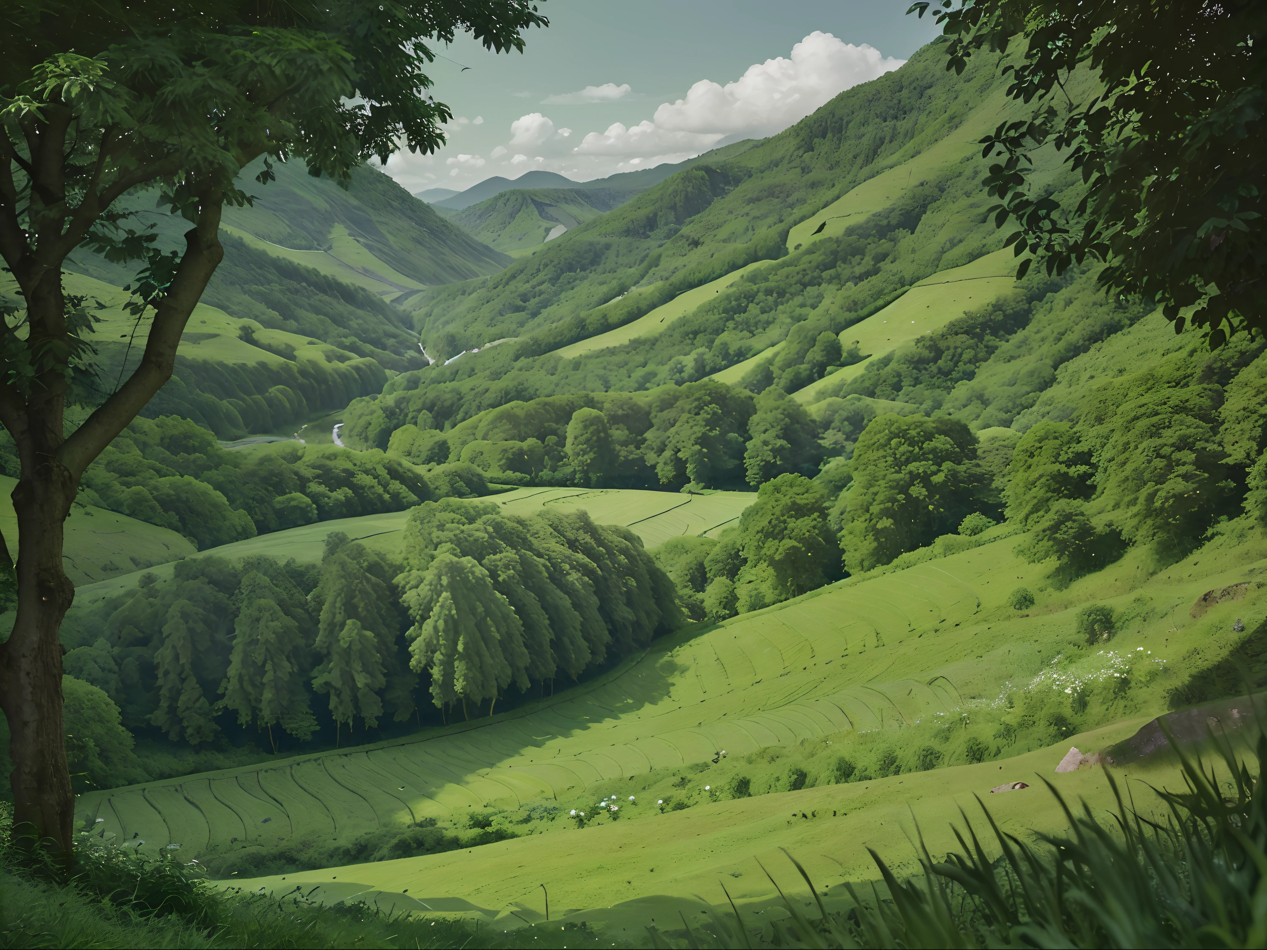 Lush Green Valleys: Serene and verdant landscapes spread beneath, offering a sense of tranquility and natural beauty.