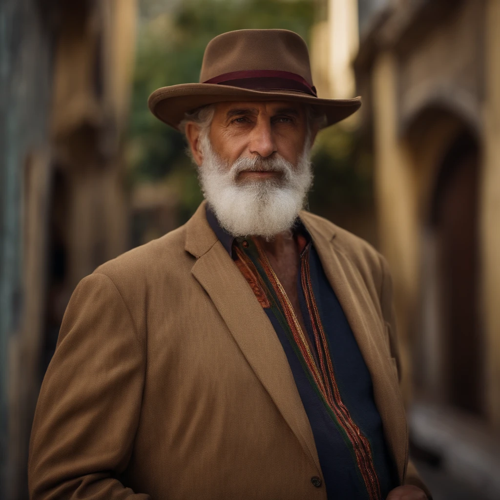 homem de 80 anos, Israeli dress without hat, com barba curta e cabelo longo