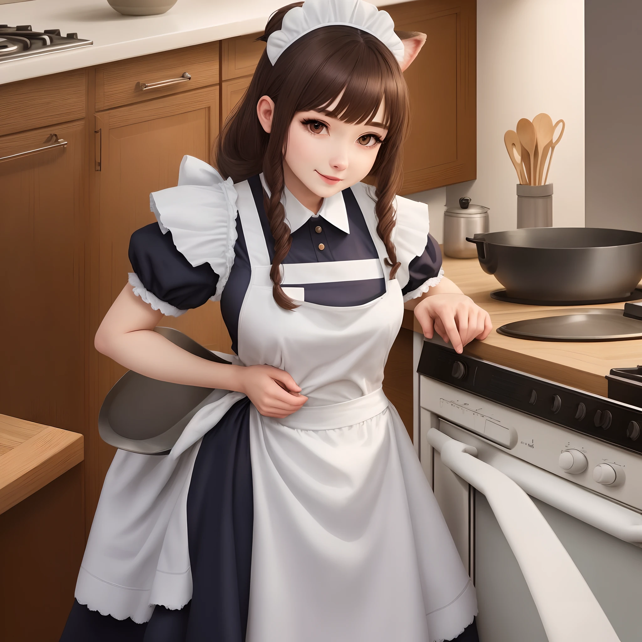 Female furry in kitchen wear maid dress