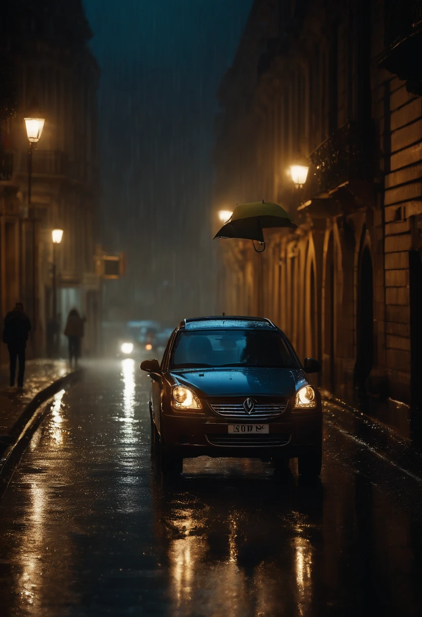(best quality,4k,8k,highres,masterpiece:1.2),ultra-detailed,(realistic,photorealistic,photo-realistic:1.37),rainy night,cityscape,raindrops,drenched streets,illuminated by streetlights,glistening reflections,shimmering wet pavements,umbrellas,mist-filled air,waterlogged puddles,splashing rain,neon signs flickering in the distance,car headlights leaving trails of light,glowing windows in tall buildings,lonely figures with umbrella shadows,quiet and serene atmosphere,soft and diffused lighting,moody and mysterious ambiance,cool blue color palette,gentle drops falling on windows,hazy and blurry surroundings,vibrant and vibrant colors,layered raincoat texture,moist and wet surfaces,dramatic rain effect,urban landscape,moisture-laden air,serene and calming mood,soft glow from street lamps,peaceful and reflective scene,inviting and atmospheric setting.