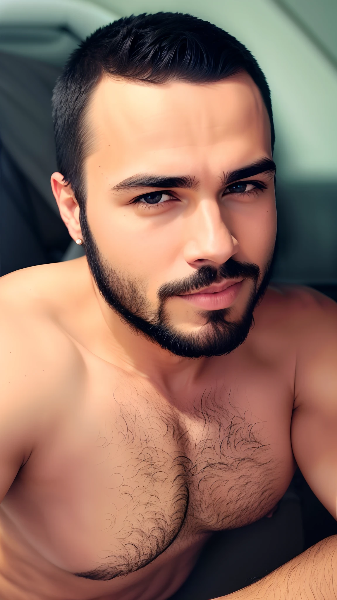 there is a man with a beard and no shirt on posing for a picture, imagem de perfil, sexy gaze, foto de perfil headshot, Foto de perfil, macho sexy, Rosto Masculino, caio santos, inspired by Antônio Parreiras, Cristiano Orrillo, pelos faciais curtos, Alejandro, Postagem no Reddit, foto de perfil, macho atraente