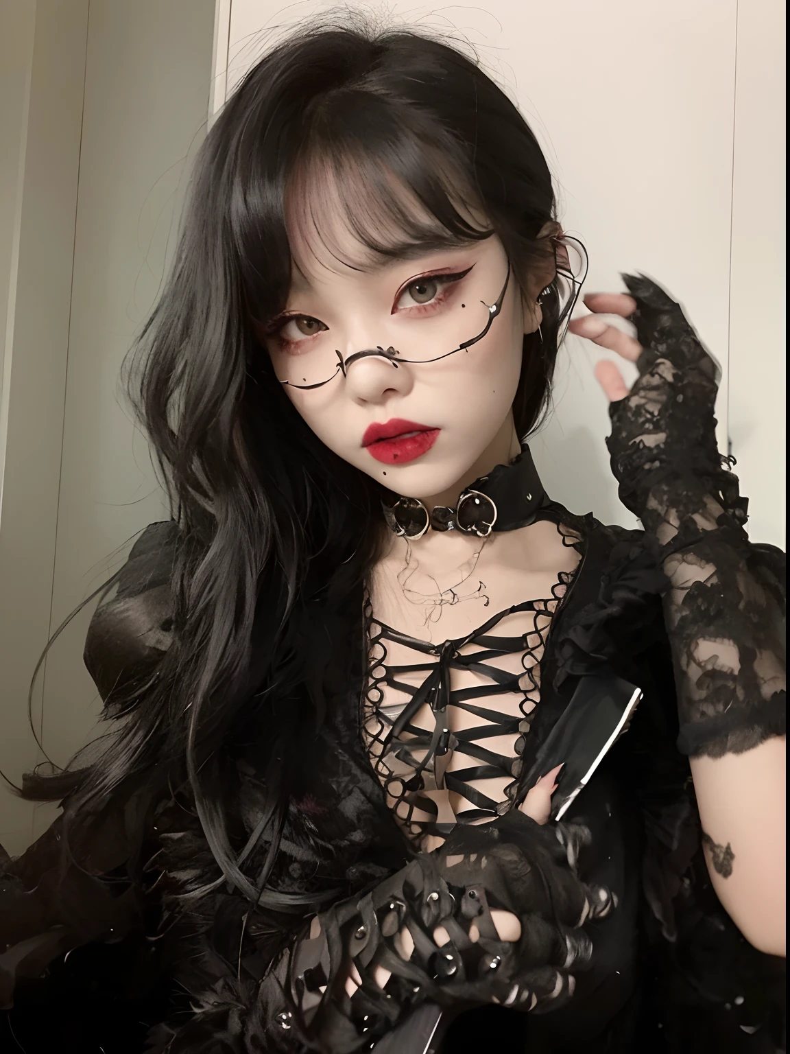 There's a young woman in a black dress and a black cat mask, cruel korean goth girl, Ulzzang, goth girl aesthetic, 1 7 - - old me goth girl, gothic aesthetic, gothic aesthetic, 1 7 - year - goth gi goth girl, preto hime corte cabelo, gothic horror vibes, gothic style, wearing gothic accessories