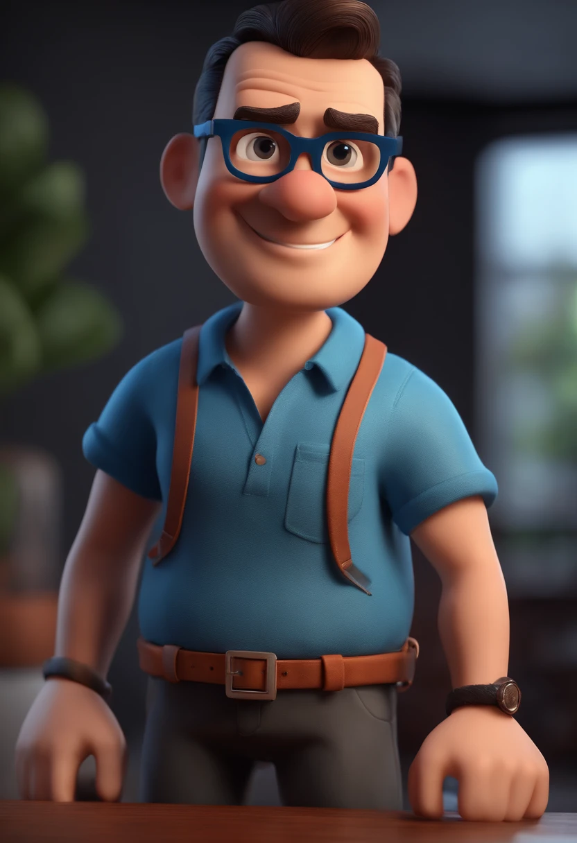 Cartoon character of a man with black glasses and a blue shirt, animation character, Caractere estilizado, animation style rendering, 3D estilizado, Arnold Maya render, 3 d render stylized, toon render keyshot, Personagem 3D, Personagem 3D, 3d rendering stylized, 3 d character render, personagem de desenho animado, Personagem de close up, Pose de personagem, (Estilo Pixar) (master part:1.2) (Bokeh) (best quality) (pele detalhada) (textura detalhada) (8k) (argila) (Cinematic lighting) (foco nítido