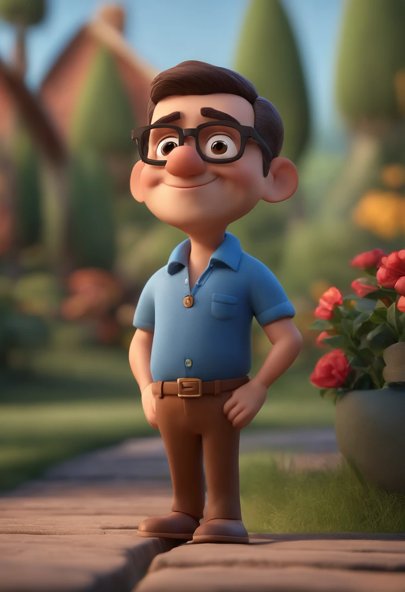 Cartoon character of a man with black glasses and a blue shirt, animation character, Caractere estilizado, animation style rendering, 3D estilizado, Arnold Maya render, 3 d render stylized, toon render keyshot, Personagem 3D, Personagem 3D, 3d rendering stylized, 3 d character render, personagem de desenho animado, Personagem de close up, Pose de personagem,  (Estilo Pixar) (master part:1.2) (Bokeh) (best quality) (pele detalhada) (textura detalhada) (8k) (argila) (Cinematic lighting) (foco nítido