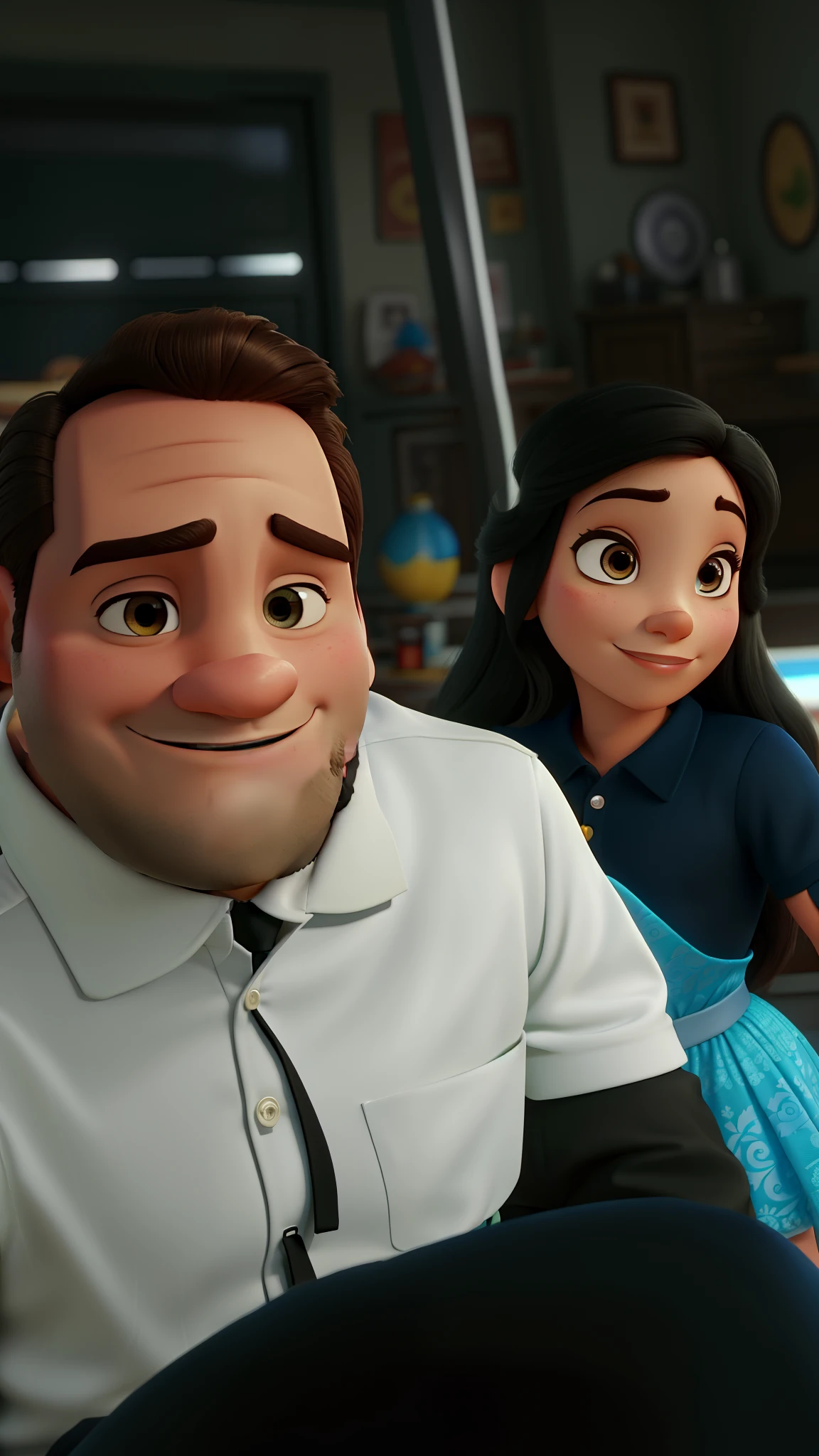 Casal estilo disney pixar melhor qualidade alta qualidade. Homem moreno, barba e mulher morena olhos castanhos, cabelos longos lisos
