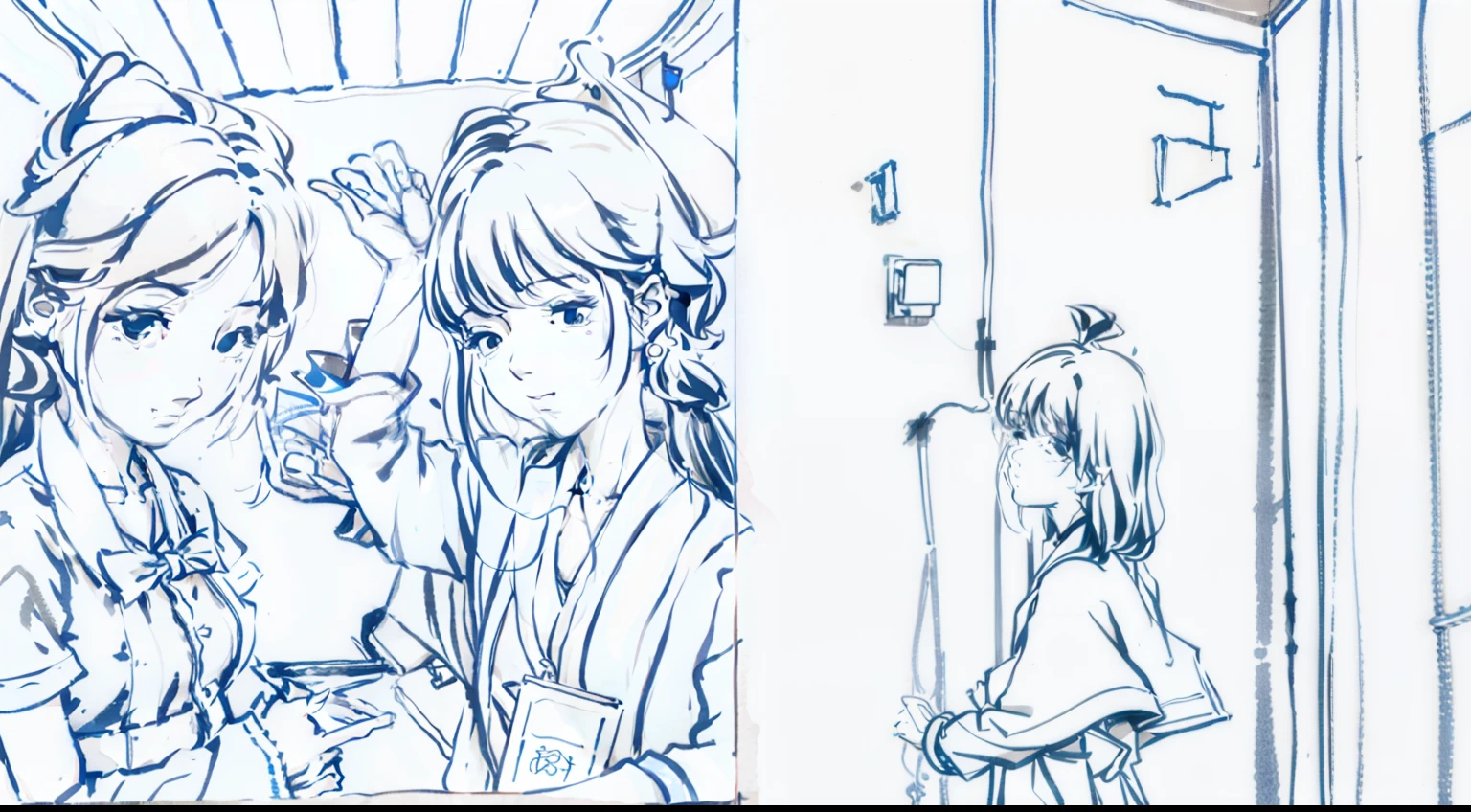 Sketches of women and men in the bathroom, line-drawing!!, colored sketch anime manga panel, by Naka Bokunen, clean anime outlines, heavy gesture style closeup, nffsw, As a manga panel, line-drawing, r / Art Book, r/Art Book, r /Art Book, subtle anime style, Flat anime style shading, line-drawing!!