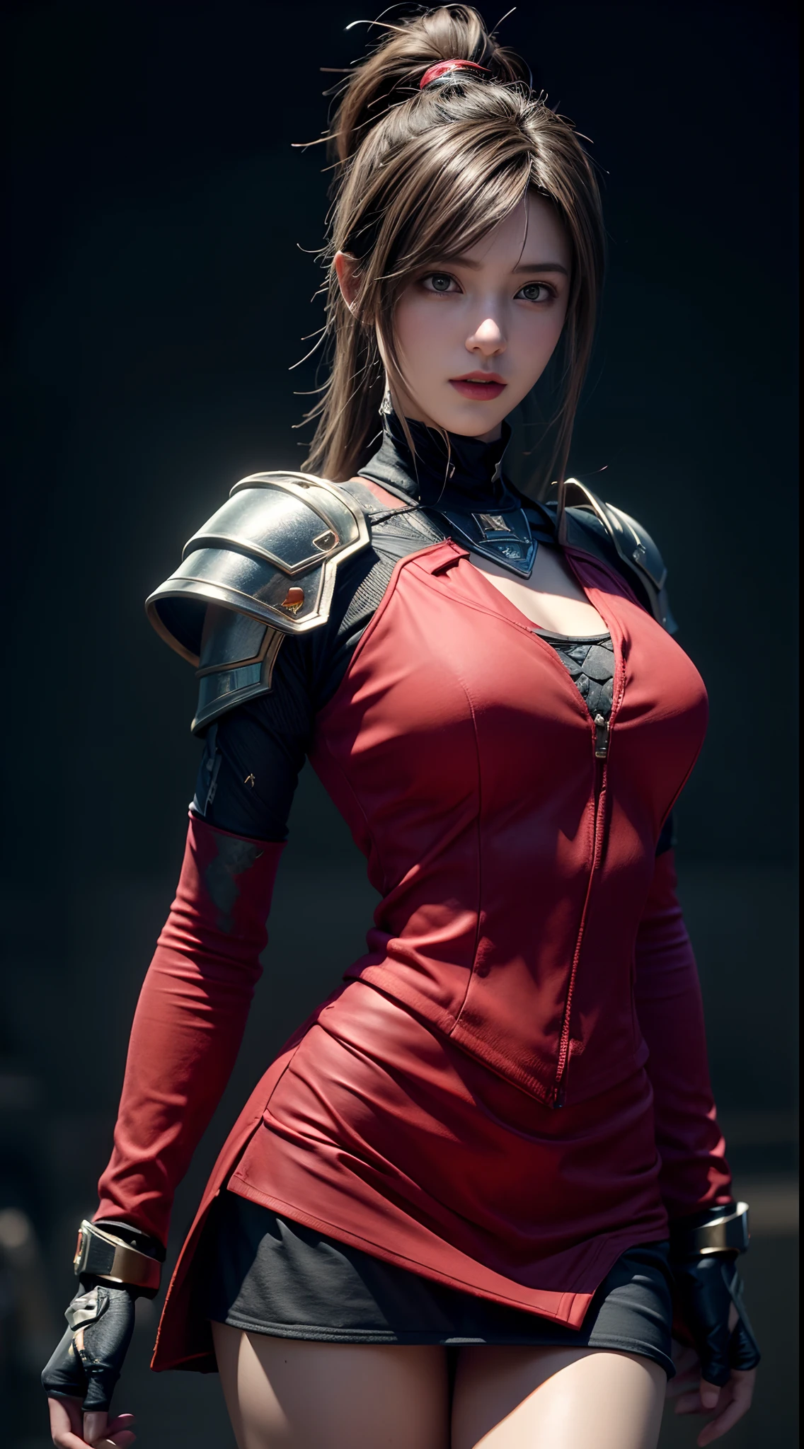 ((top-quality)), ((masterpiece)), (detaileds:1.4),。.。.。.。.。.。.。.。.。.3D, Beautiful Cyberpunk Woman Image,nffsw(HighDynamicRange),Ray traching,NVIDIA RTX,Hyper-Resolution,Unreal 5,Sub-surface scattering,PBR Texturing,Postprocess,Anisotropy Filtering,depth of fields,Maximum clarity and sharpness,multi-layer texture,Albedo and specular maps,Surface Shading,Accurate simulation of light-material interactions,perfectly proportions,Octane Rendering,Two-tone lighting,Wide aperture,Low ISO、White Balance、thirds rule、8K Raw、(Armor with a red dragon design),(((Clothes and armor are tattered))),(((Clothes are stained with dirt or dust))),((Upper body portrait))(((a miniskirt)))