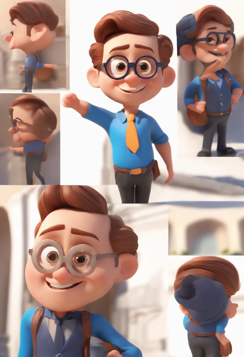 Personaje de dibujos animados de un hombre con gafas negras y una camisa azul, animation character, stylized character, Rendering animation styles, 3D estilizado, Arnold Maya render, 3D render estilizado, Toon renderizar keyshot, Personaje 3D, Personaje 3D, Renderizado 3D estilizado, Renderizado de 3 caracteres D, Personaje de dibujos animados, Personaje de primer plano, Pose del personaje,  (estilo pixar) (Pieza maestra:1.2) (Bokeh) (La mejor calidad) (Piel detallada) (Textura detallada) (8k) (arcilla) (cinematic lighting) (foco nítido