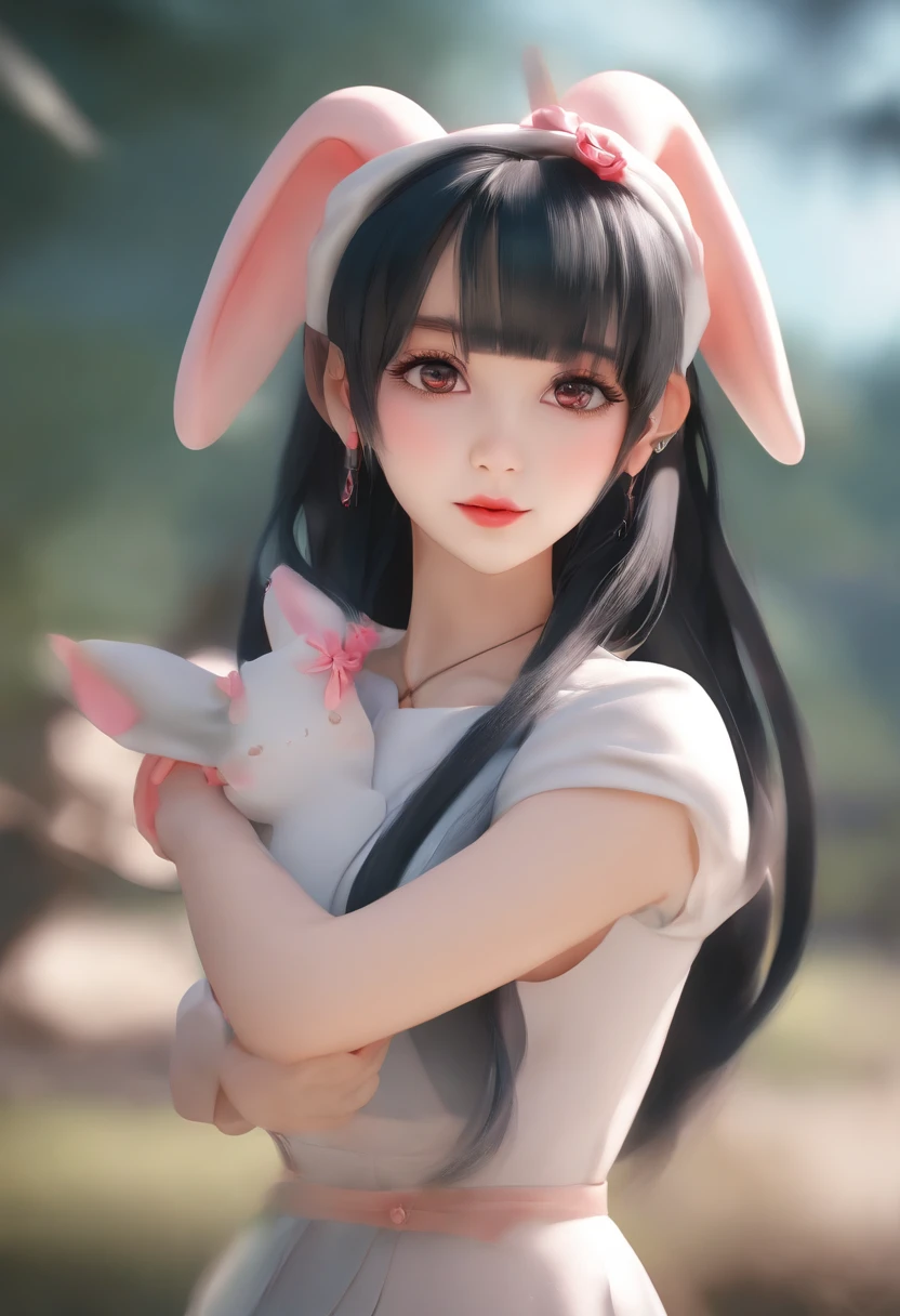 (best quality, master piece、 NSFW、Realistic、skin that looks real)、spread your legs wide、 short hair、Inner winding、black hair、blush、small breasts、drunk eyes、rabbit ears、pink micro bikini、sit on the red sofa、professional writing