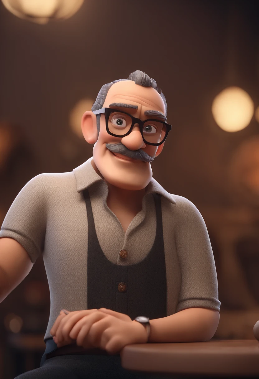 Cartoon character of a man with black glasses and a black polo shirt, cabelo liso, With beard and old school tattoo on his arm, animation character, Caractere estilizado, animation style rendering, 3D estilizado, Arnold Maya render, 3 d render stylized, toon render keyshot, Personagem 3D, Personagem 3D, 3d rendering stylized, 3 d character render, personagem de desenho animado, Personagem de close up, Pose de personagem, (Estilo Pixar) (master part:1.2) (Bokeh) (best quality) (pele detalhada) (textura detalhada) (8k) (argila) (Cinematic lighting) (foco nítido