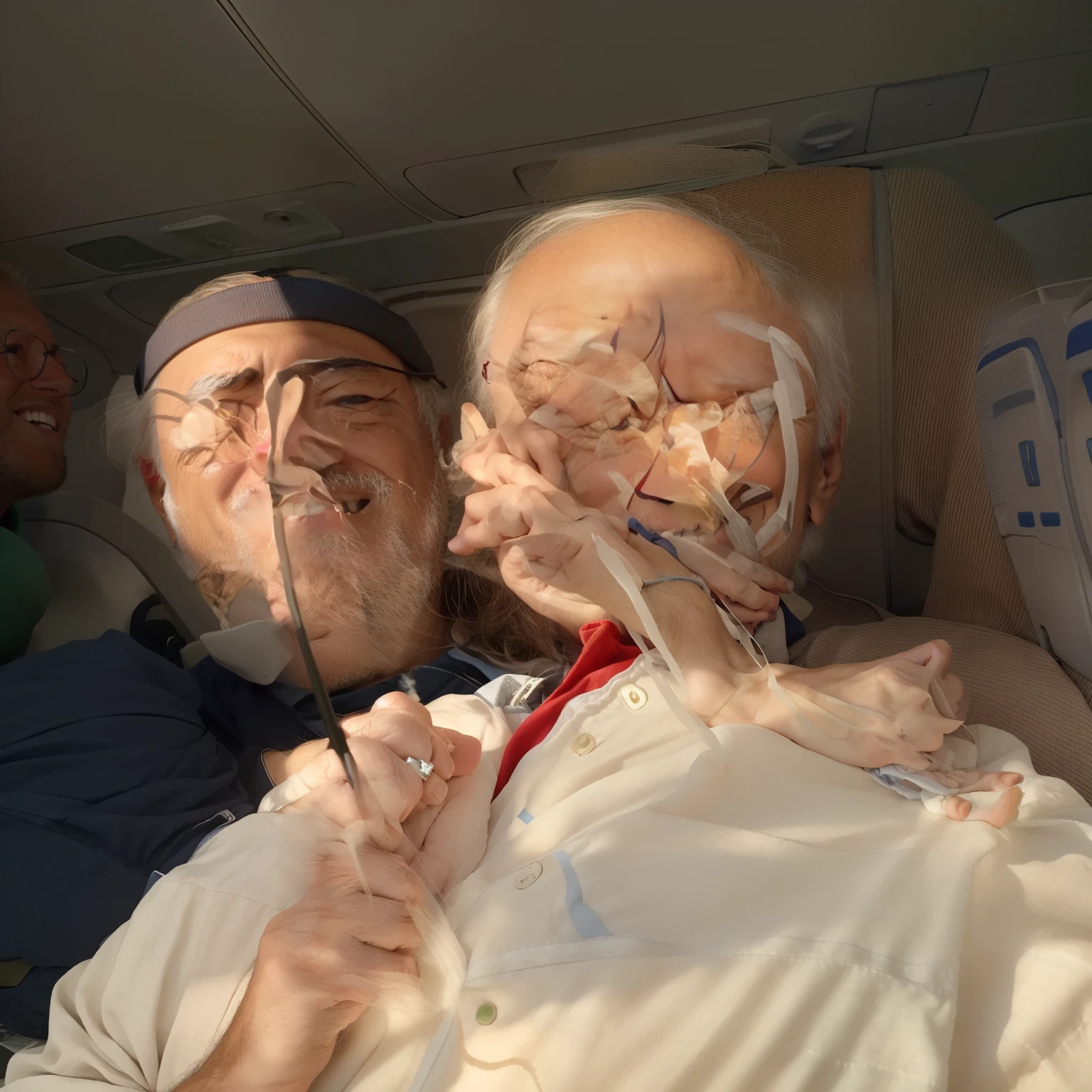 Several people sitting on a plane with a man in a blue shirt, com muitos viajantes, em pilotos, vacation photo, inside the airplane, olhando para frente, Cabine do Boeing 737, EUA-Set 20, back to us, com pessoas dentro pilotando-o, olhando para o lado, olhar para o lado, olhando para o lado, orgulhoso olhando para longe