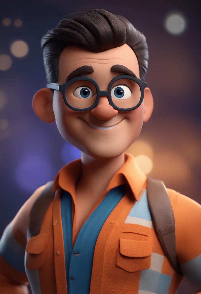 Cartoon character of a man with black glasses and a blue shirt, animation character, Caractere estilizado, animation style rendering, 3D estilizado, Arnold Maya render, 3 d render stylized, toon render keyshot, Personagem 3D, Personagem 3D, 3d rendering stylized, 3 d character render, personagem de desenho animado, Personagem de close up, Pose de personagem, (Estilo Pixar) (master part:1.2) (Bokeh) (best quality) (pele detalhada) (textura detalhada) (8k) (argila) (Cinematic lighting) (foco nítido