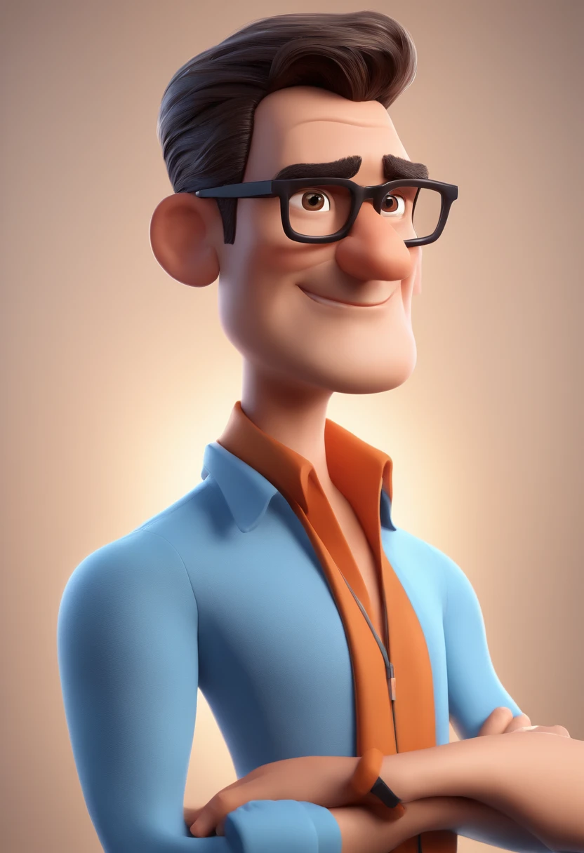 Cartoon character of a man with black glasses and a blue shirt, animation character, Caractere estilizado, animation style rendering, 3D estilizado, Arnold Maya render, 3 d render stylized, toon render keyshot, Personagem 3D, Personagem 3D, 3d rendering stylized, 3 d character render, personagem de desenho animado, Personagem de close up, Pose de personagem, (Estilo Pixar) (master part:1.2) (Bokeh) (best quality) (pele detalhada) (textura detalhada) (8k) (argila) (Cinematic lighting) (foco nítido