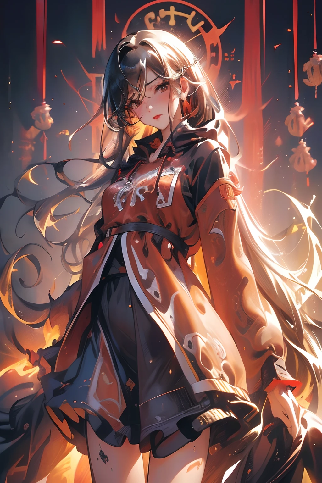 (Masterpiece),(Best quality:1),(超高分辨率:1),the wallpaper,Detailed illustration,detailed beautiful skin,Dewy skin,Sweaty skin,(Front focus),(Very_Long_Legs:0.8),(Torn pantyhose:1),(idolmaster shiny colors,Cowboy shot,Straight black hair,Absurdly long hair:1.5),((1girll, Solo, Fried chicken shop, kfc, Sitting, Hoodie, Brown eyes, view the viewer,White hoodie, upper legs,hamburgers, Red lips, foot out of frame, Long sleeves, Lips, ))