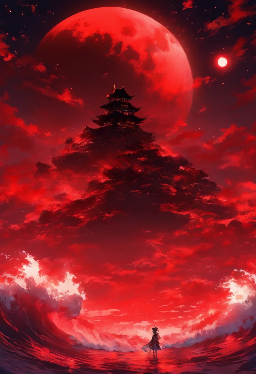 red colour;themoon;the ocean