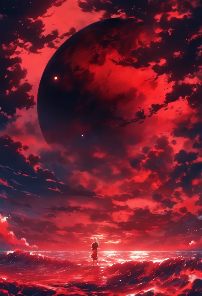 red colour;themoon;the ocean