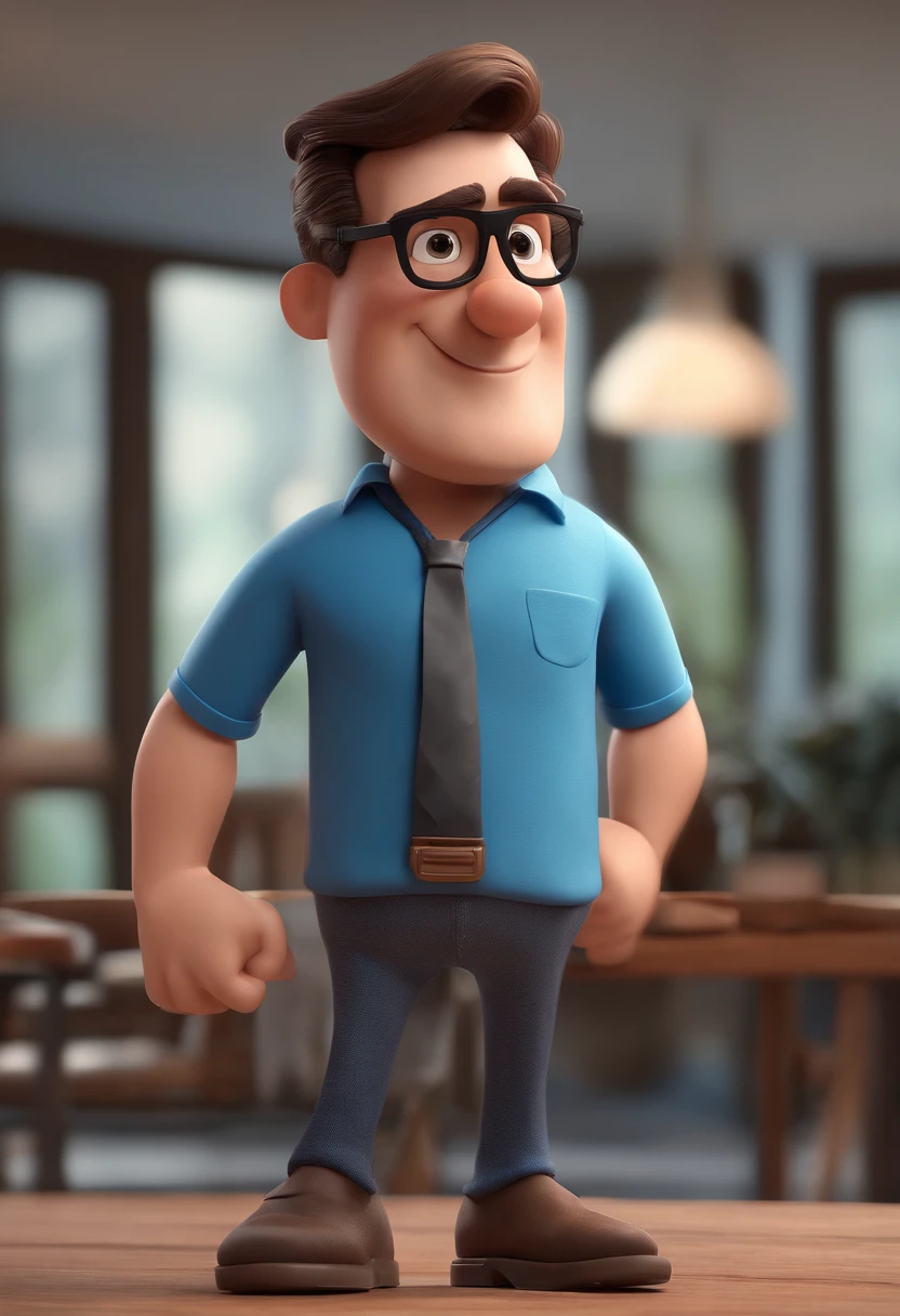 Cartoon character of a man with black glasses and a blue shirt, animation character, Caractere estilizado, animation style rendering, 3D estilizado, Arnold Maya render, 3 d render stylized, toon render keyshot, Personagem 3D, Personagem 3D, 3d rendering stylized, 3 d character render, personagem de desenho animado, Personagem de close up, Pose de personagem, (Estilo Pixar) (master part:1.2) (Bokeh) (best quality) (pele detalhada) (textura detalhada) (8k) (argila) (Cinematic lighting) (foco nítido