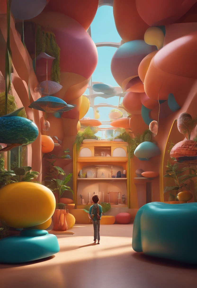 Um arquiteto de sonhos futurista, mas realista, inspired by Pixar animation, de perto. The character takes center stage with captivating facial expressions, oferecendo um toque de irrealidade.
