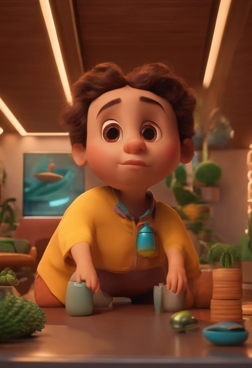 Um arquiteto de sonhos futurista, mas realista, inspired by Pixar animation, de perto. The character takes center stage with captivating facial expressions, oferecendo um toque de irrealidade.