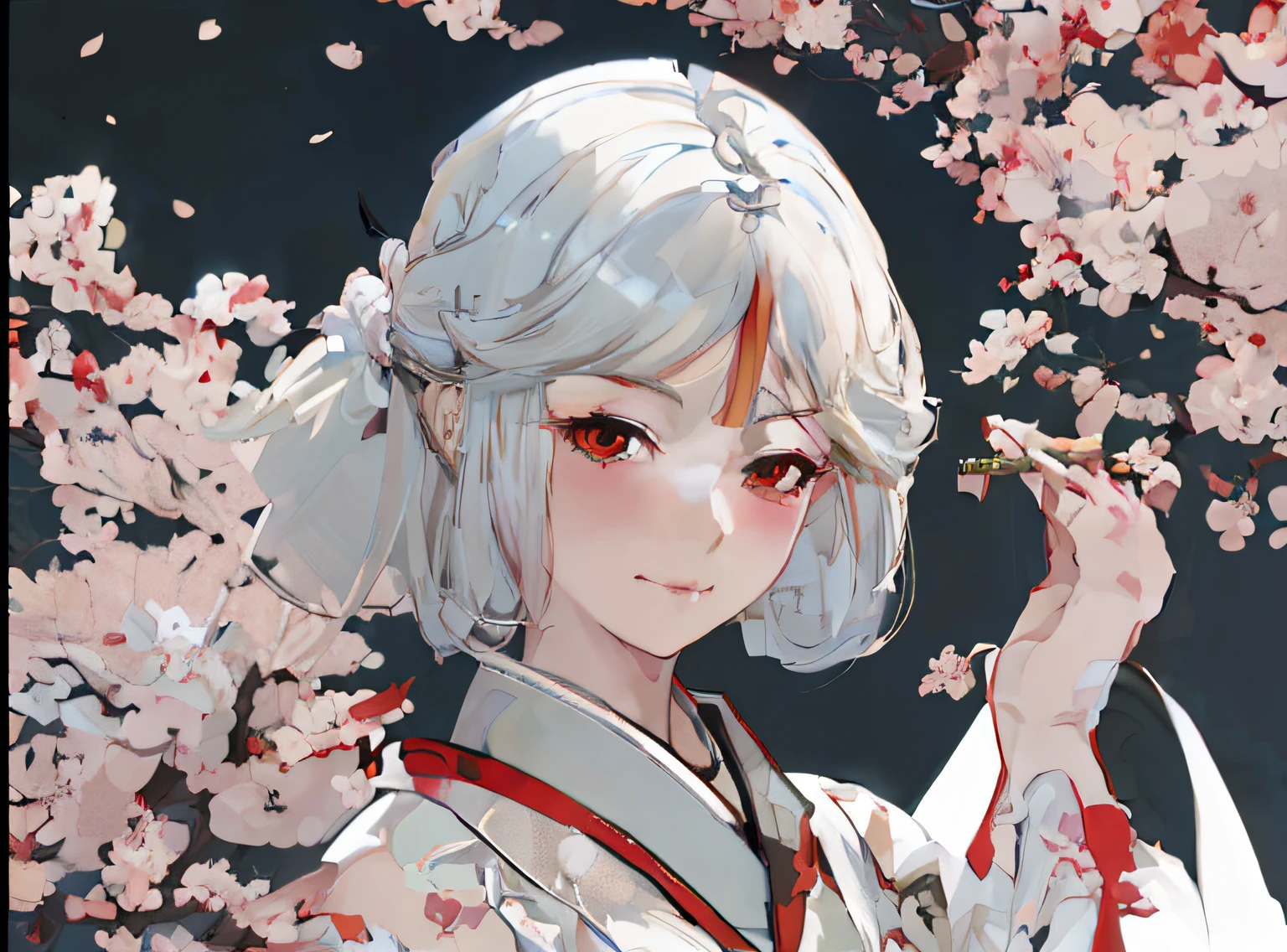 Anime girl with white hair and red belt holding a cigarette, Digital anime illustration, Detailed digital anime art, Guviz-style artwork, anime styled digital art, Guviz, Digital anime art, Guweiz in Pixiv ArtStation, a beautiful anime portrait, Kawaii realistic portrait, Anime style illustration, style of anime4 K, Anime style. 8K