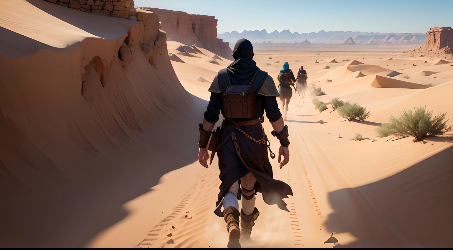 robbers threatened and run from a king's messenger in desert
